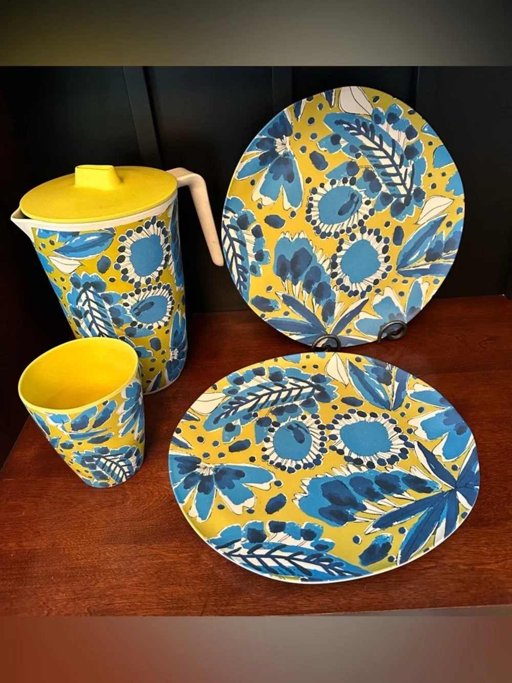 Vera for Anthropologie Periwinkle Bamboo Melamine Pitcher, 2 Plates and Tumbler